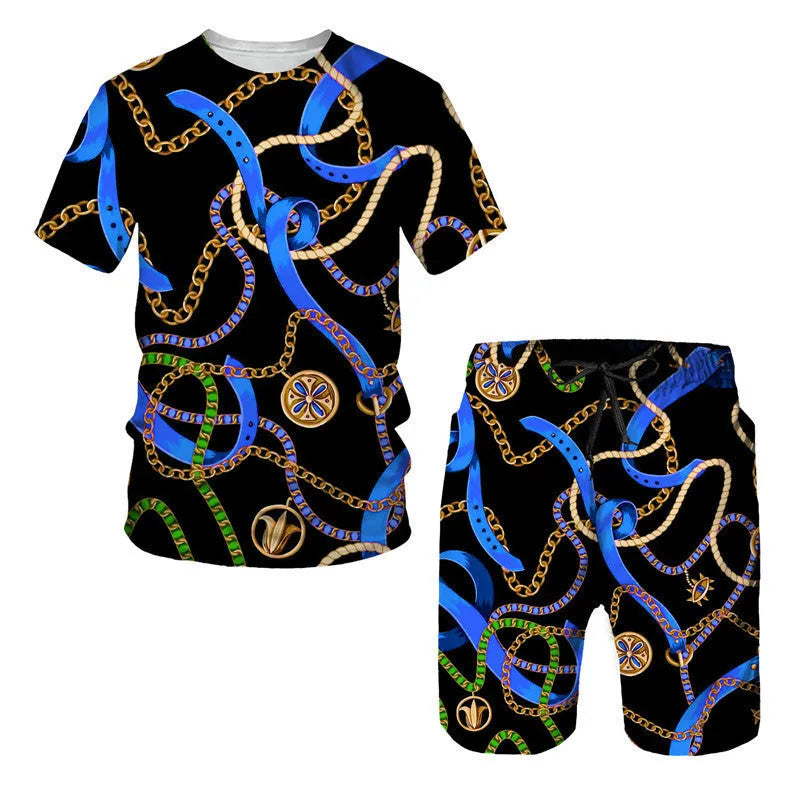 Digital printed short sleeve t-shirt and shorts set for women summer casual leisure wear in XXS-6XL