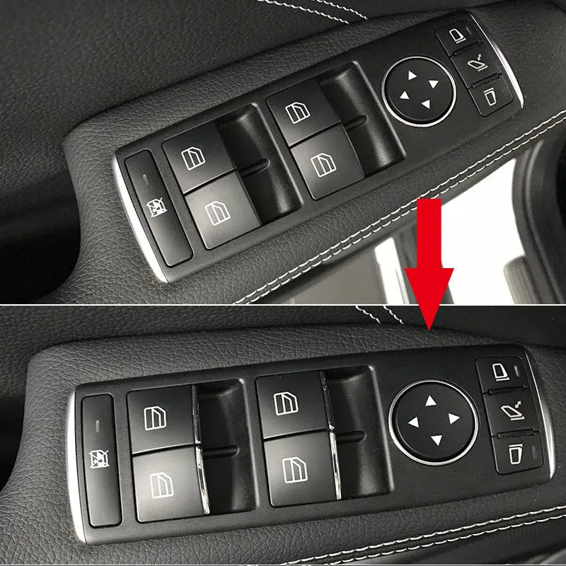 Black glitter decorative sticker for a car window lift button on a door panel