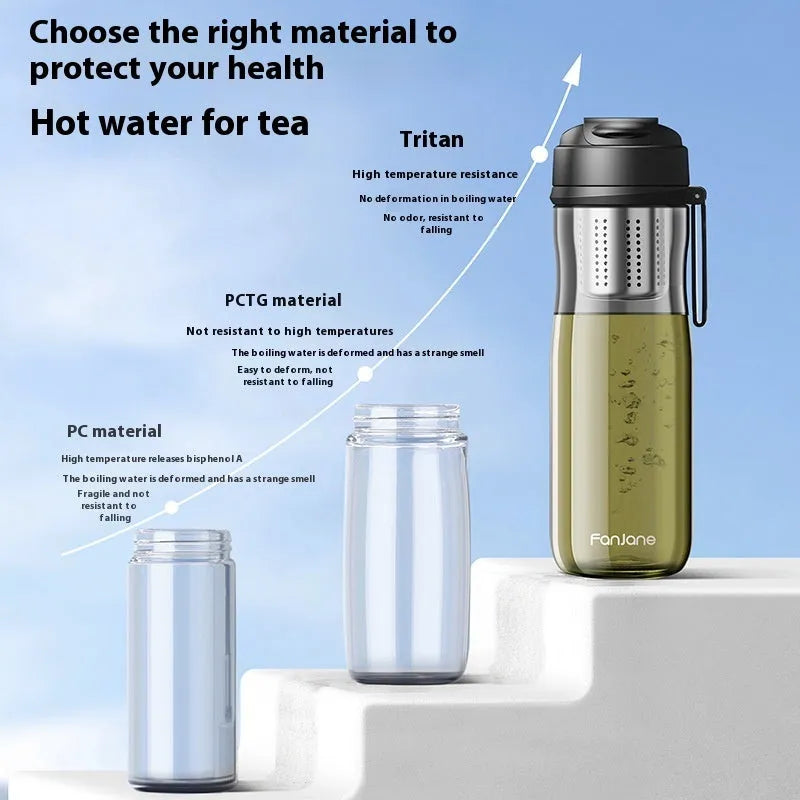 Tritan bubble tea cup in black with magnetic separation lid and insulated leather ring on white background