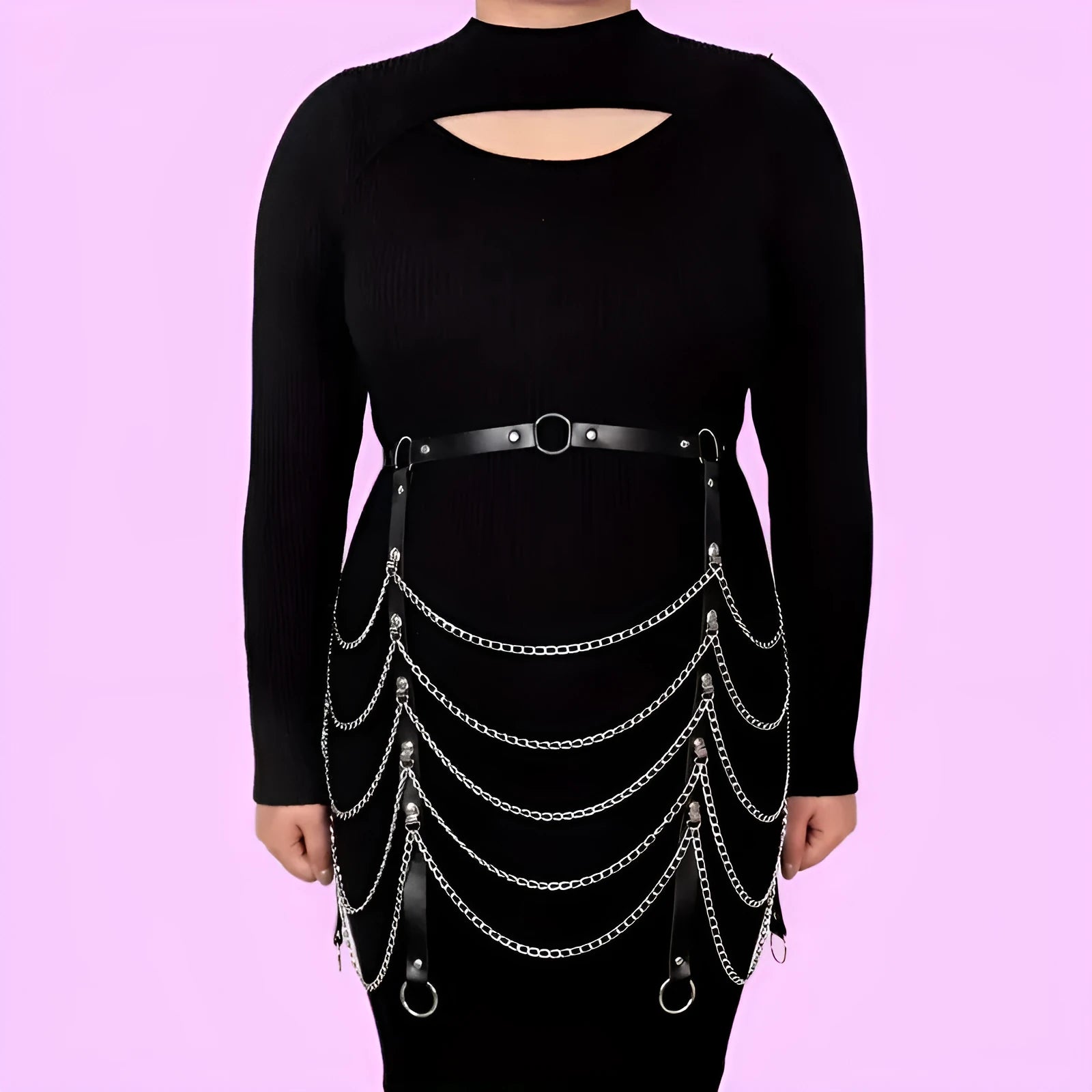 Black PU leather waist chain for women, bandage binding clothing ornament, waist accessory