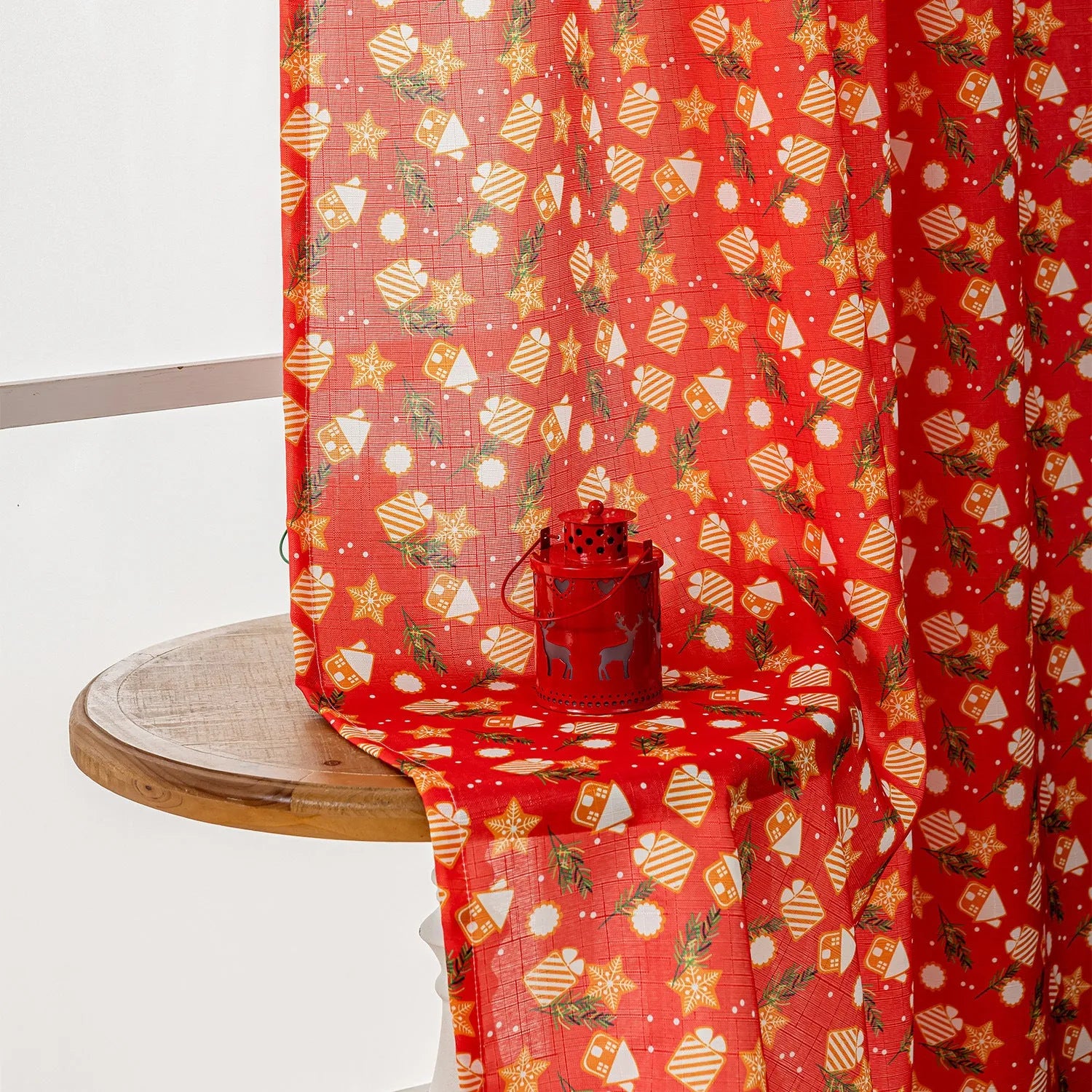 Christmas snowman and angel printed curtain in red or green with windproof semi-shade function