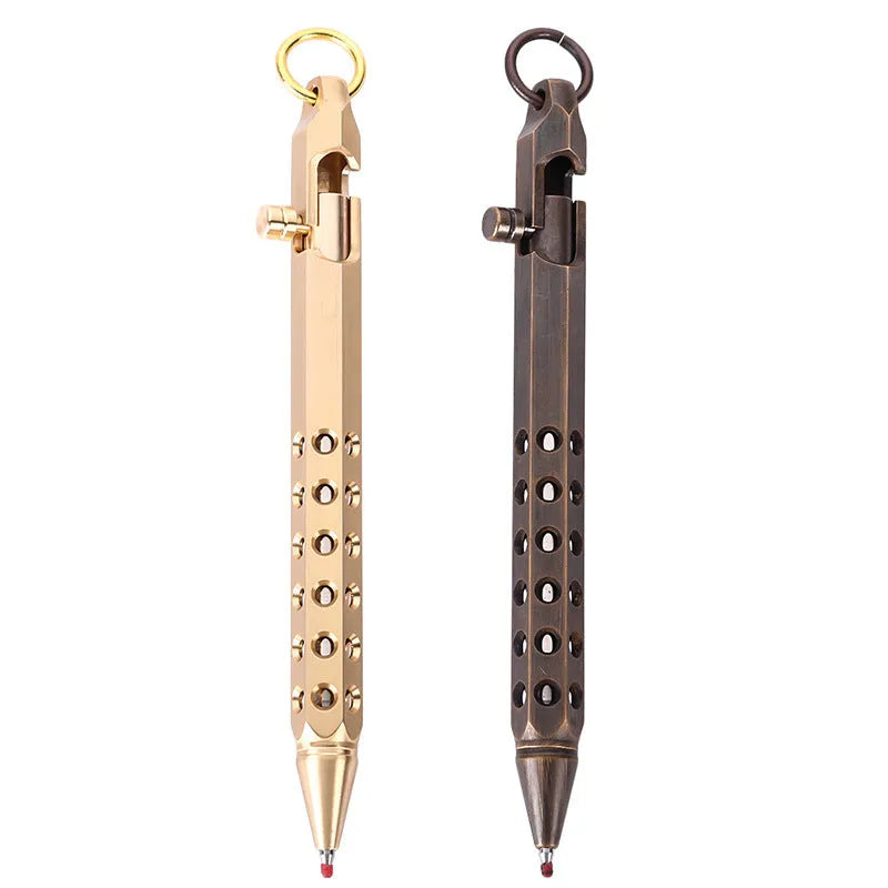Brass hexagonal bolt rollerball pen with retro design and 0.5mm writing tip