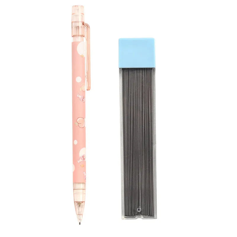 Automatic pencil press 0.5 no sharpening in peach colour with plastic casing and 100 refills