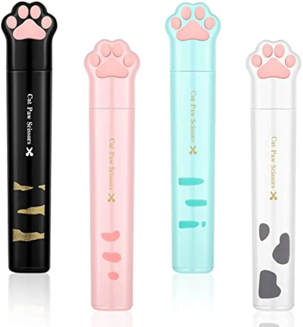 Cat paw mini folding safety scissors showing folded position with stainless steel blades and decorative handle