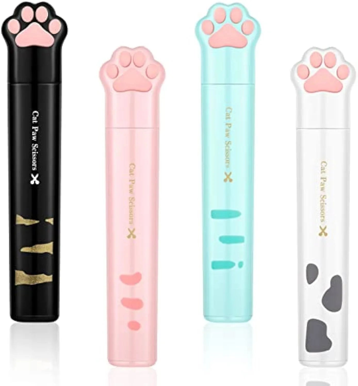 Cat paw mini folding safety scissors showing folded position with stainless steel blades and decorative handle