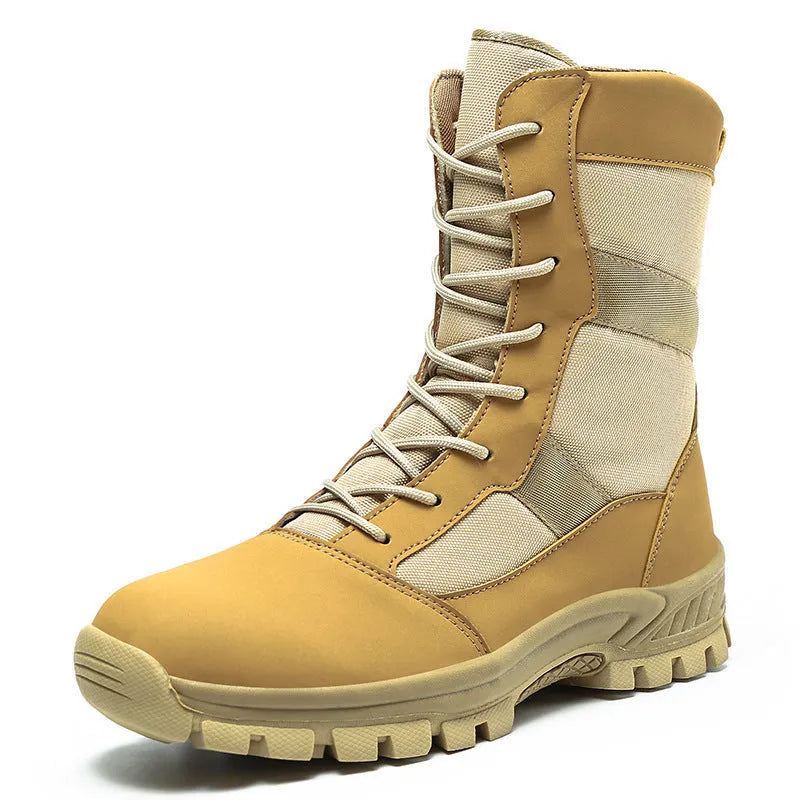 Plus size men's high-top Martin boots in black or camouflage colour with mesh upper and totem decoration