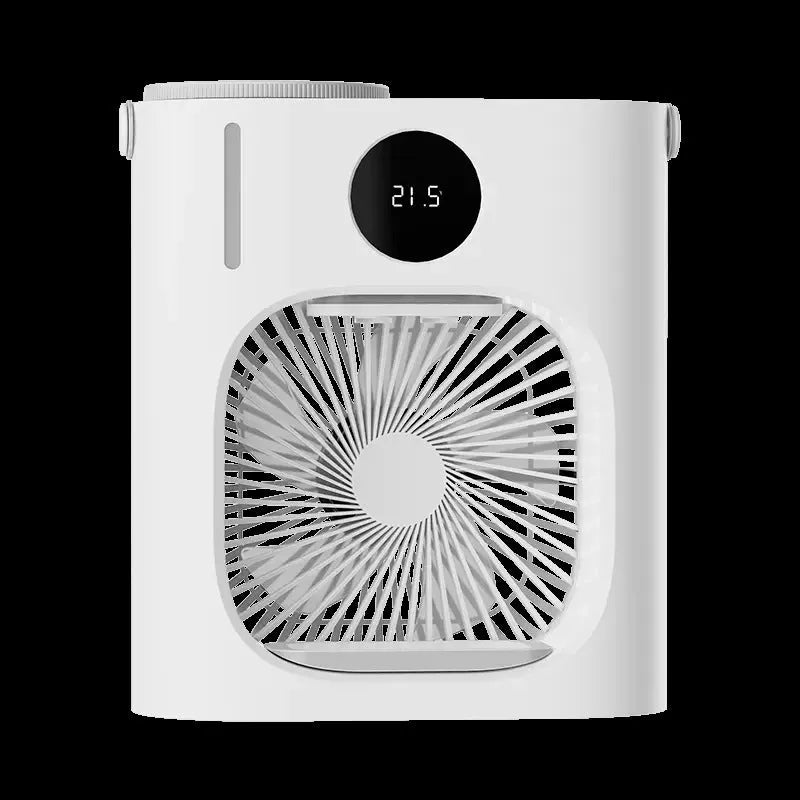 White USB refrigeration air conditioner front view showing screen display and button controls