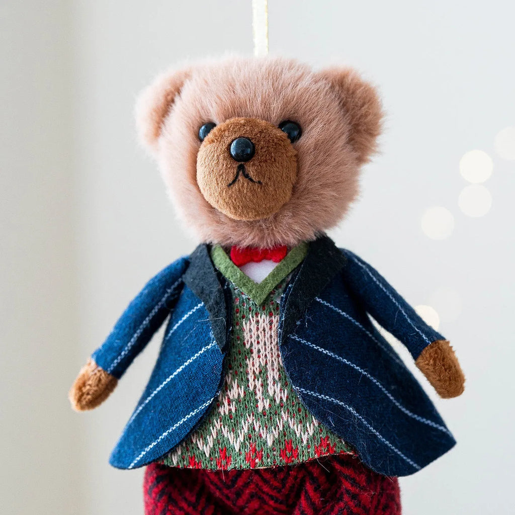Gentleman bear and princess bear plush doll couple in cotton plaid fabric cartoon style