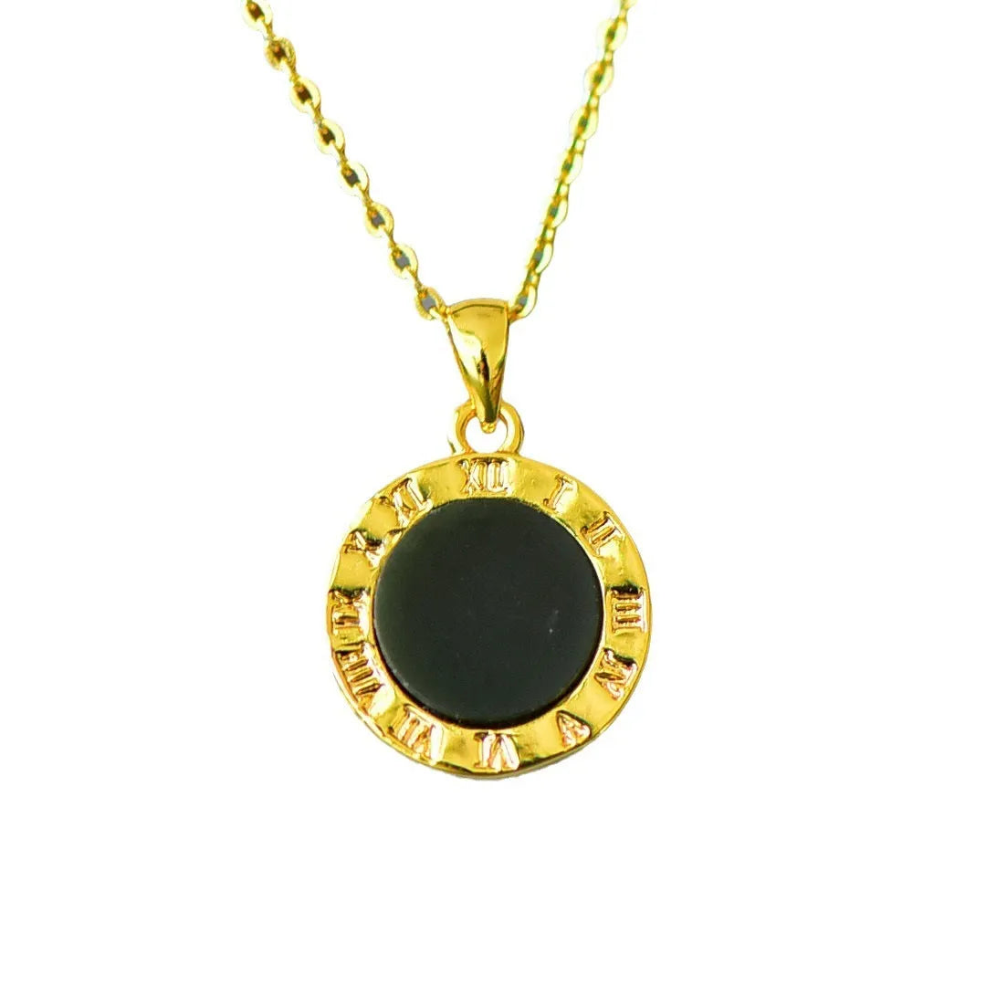 Natural Hetian gray jade pendant with copper inlay on a necklace chain