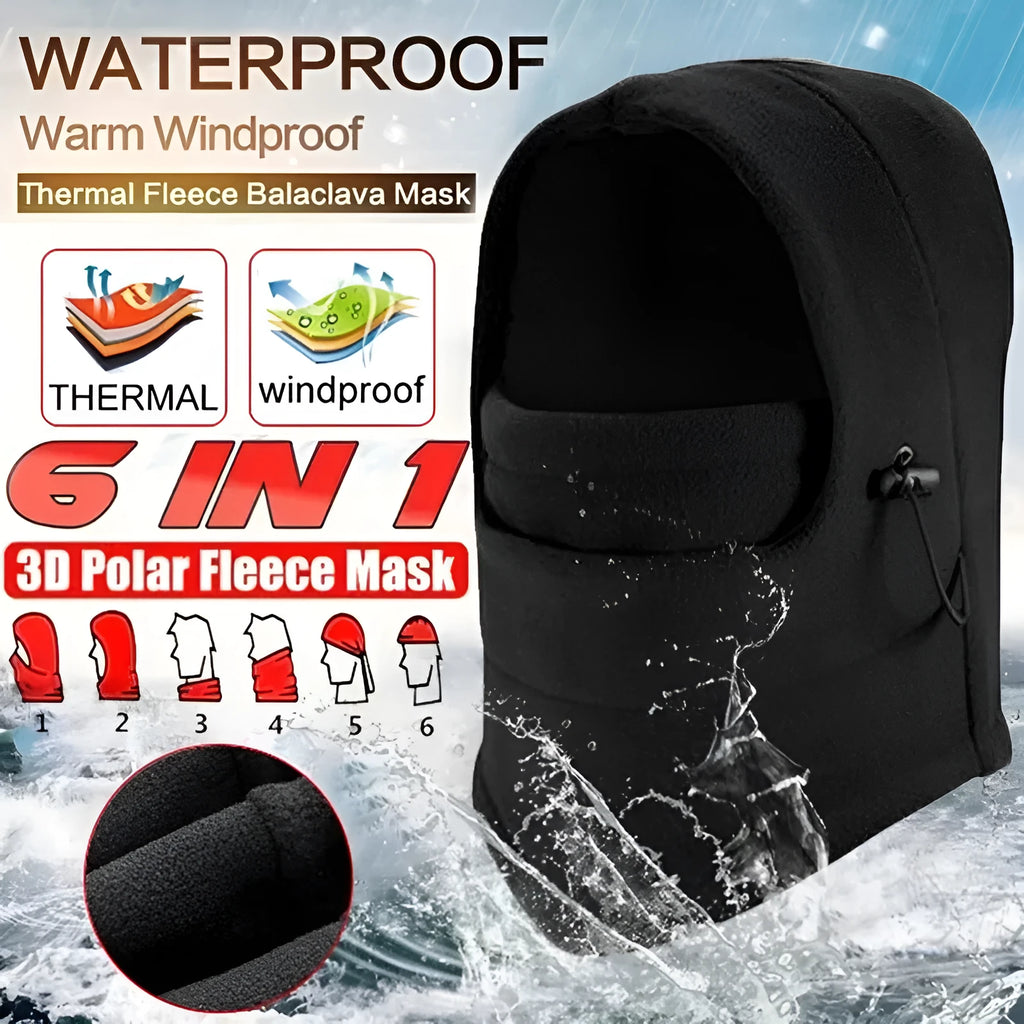 Unisex windproof fleece hat with face mask and neck guard in black
