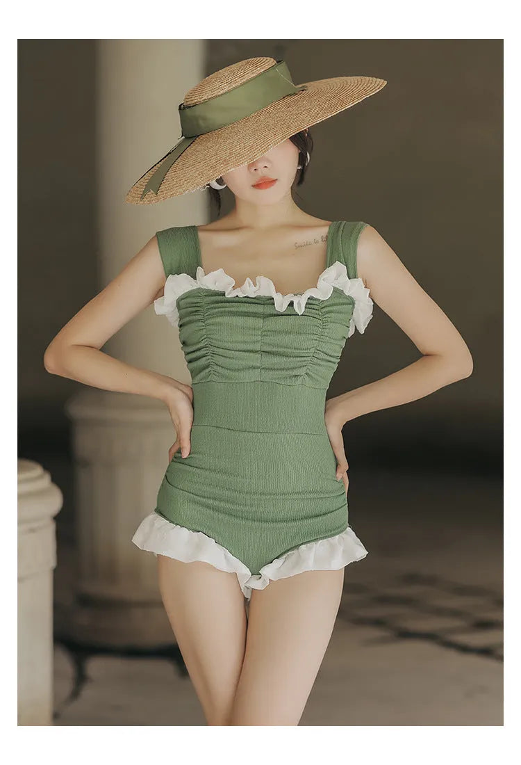 Triangle quick-drying slimming one-piece swimsuit in black with high-waist design Korean style