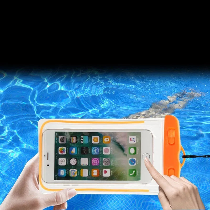 Black universal waterproof PVC luminous touch screen phone case for outdoor use