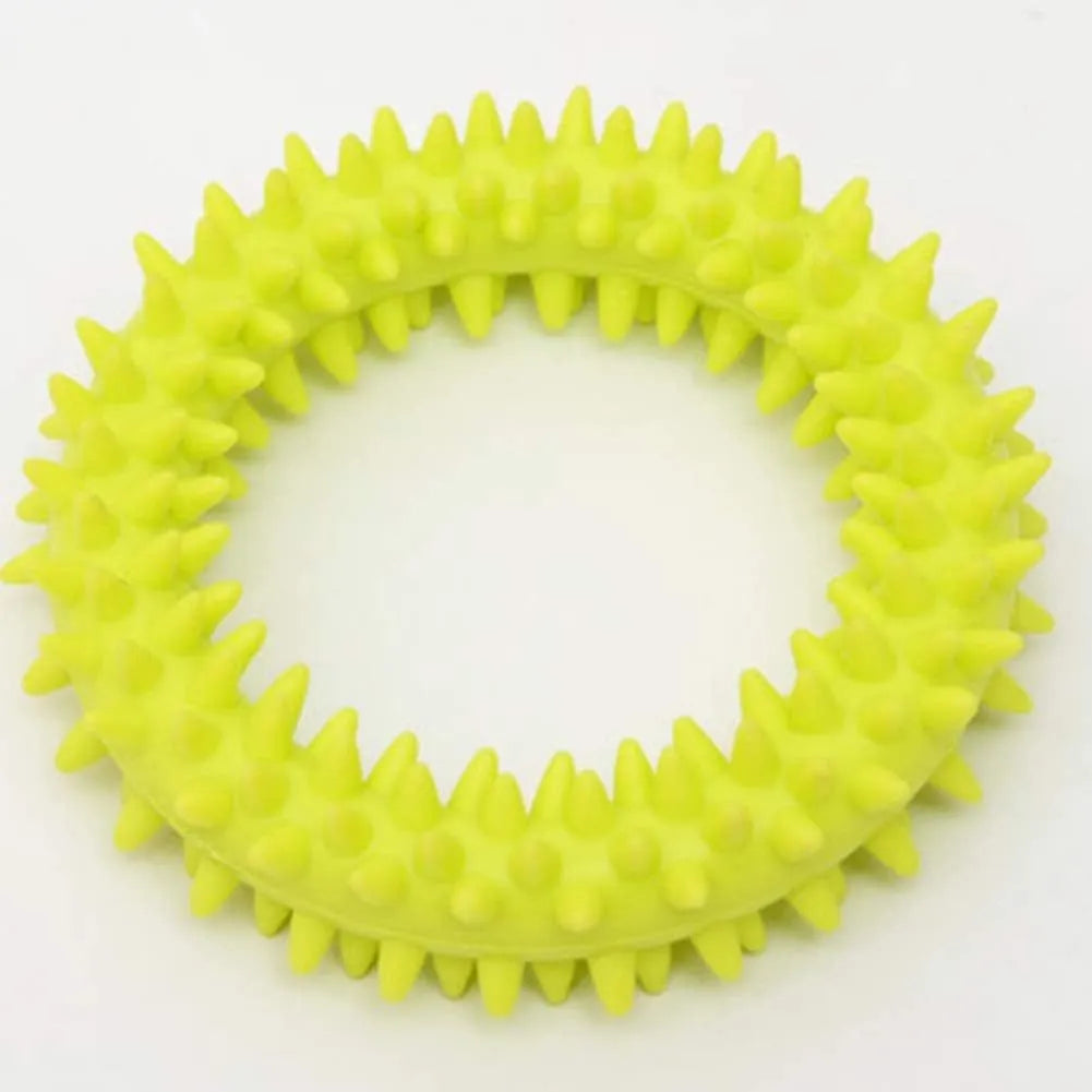 Spiky TPR circle ring dog chew toy in blue for teeth cleaning and bite training