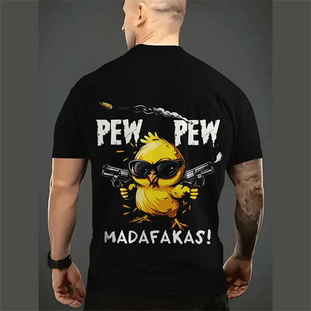 Men's loose-fit grey T-shirt with a large 3D cartoon graphic print on the front.