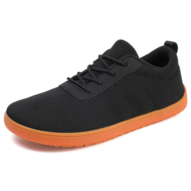 Men's wide toe walking shoes with Flyknit upper and rubber sole in solid colour design