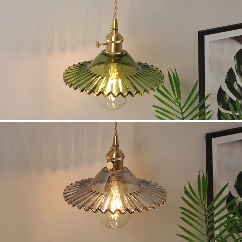 Retro brass lotus wall lamp with copper body and glass shade in choice of six colours