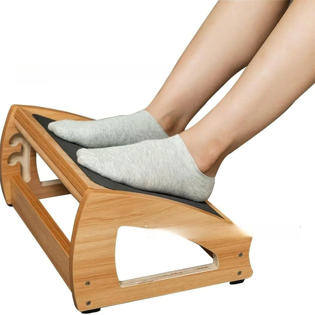 Natural wood colour solid bamboo office desk footstool for adult ergonomic support