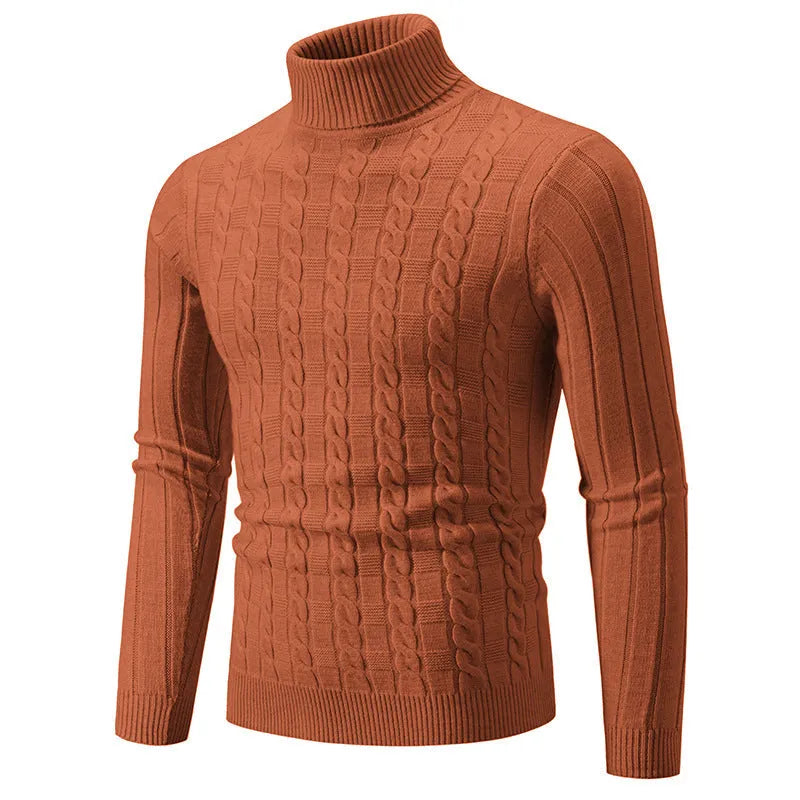 Men's slim fit turtleneck pullover sweater in chenille spandex fabric in neutral colour options