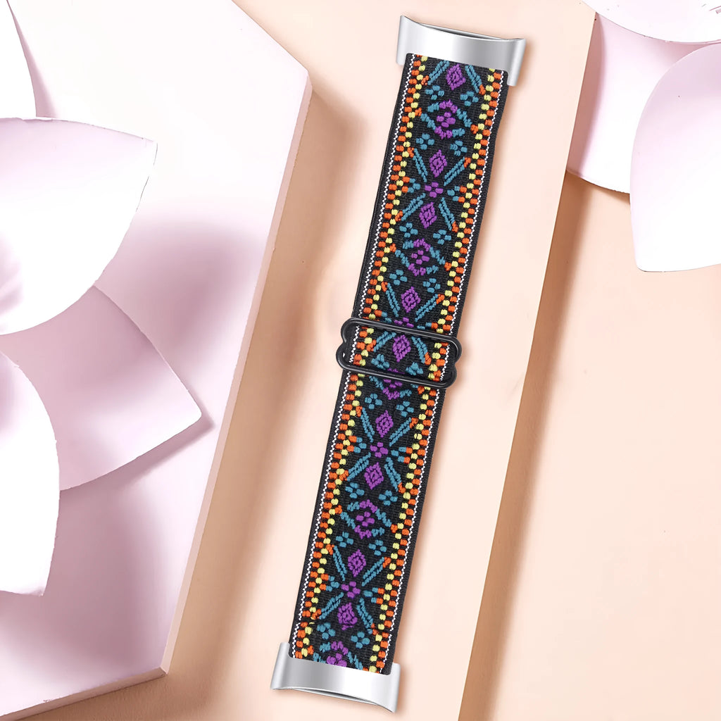 Printed elastic replacement watch strap compatible with Fitbit Charge 6 smartwatch