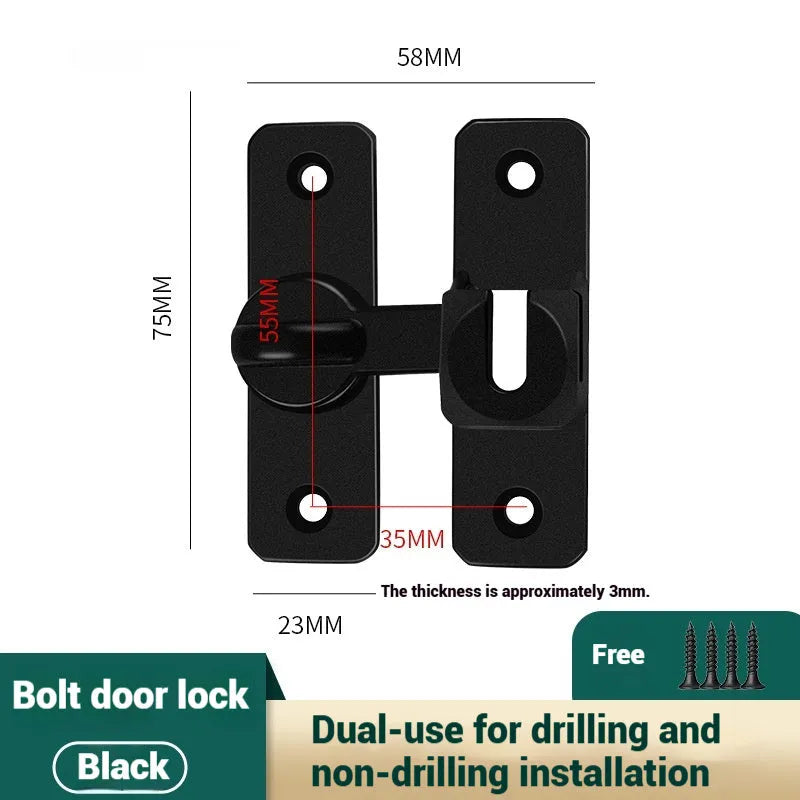 Household aluminum alloy punch-free door latch in silver with screws and universal rotation