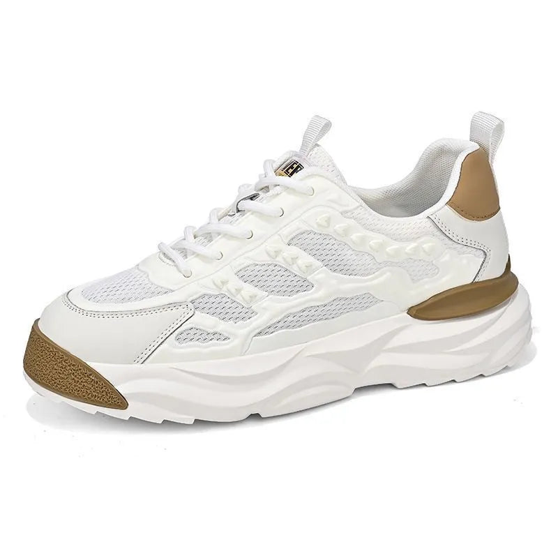 Men's white and black breathable mesh shoes with round toe design