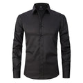 Men's stretch polyester long sleeve work shirt shown in a light colour on a hanger