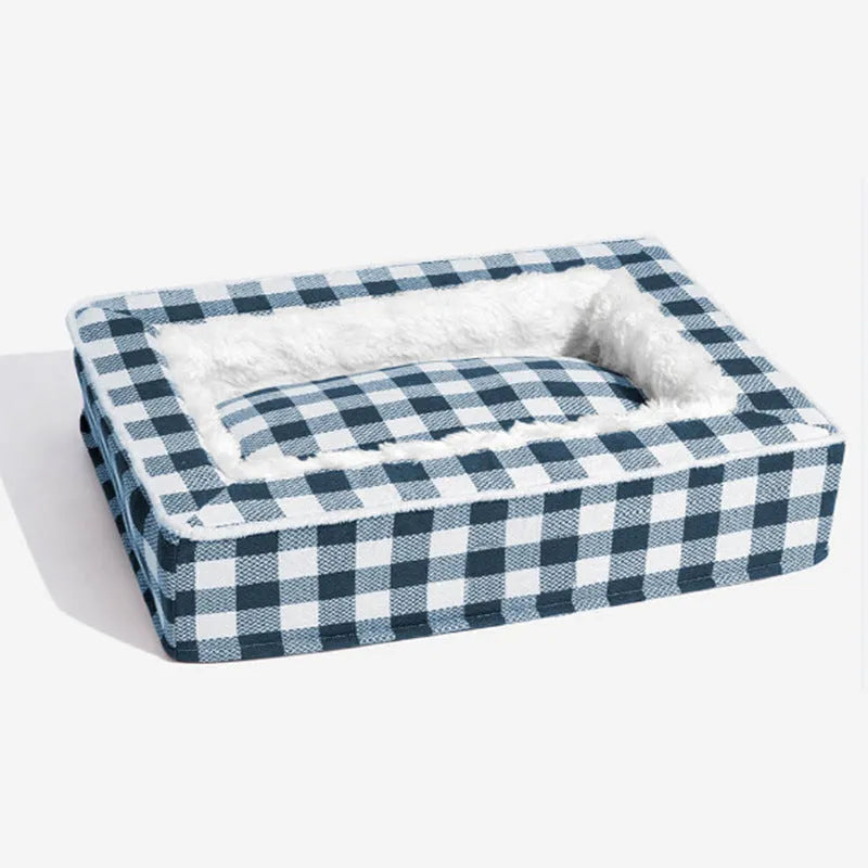 Classic plaid removable washable cloth dog cushion for kennel in black, blue, brown, red sizes M L XL