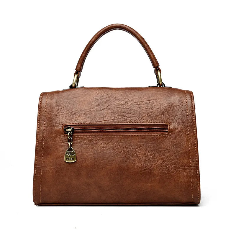 Women's soft PU crossbody bag in retro style with sandwich pocket, horizontal square shape