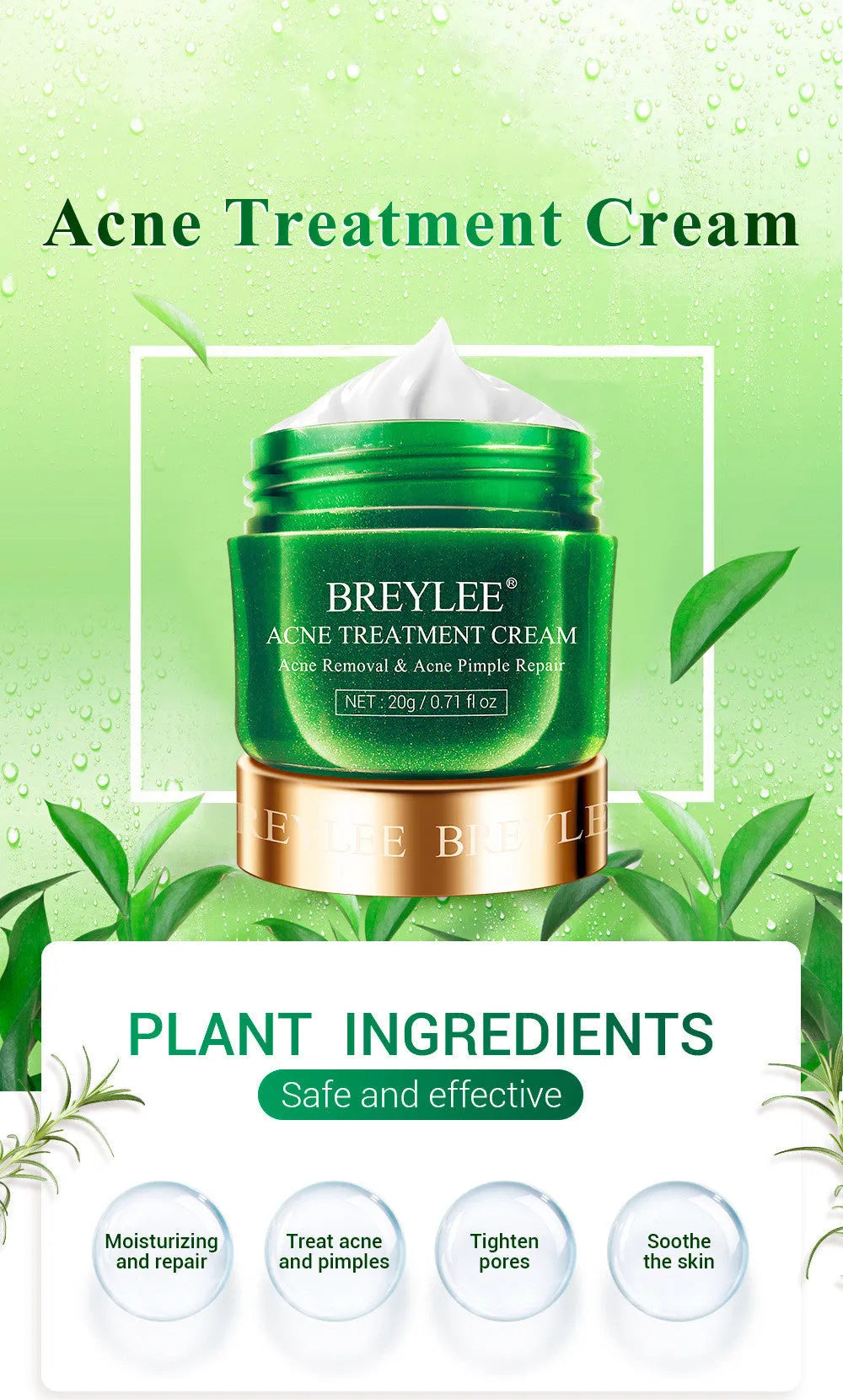 BREYLEE Tea Tree Acne Cream pot with moisturising acne scar treatment for general skin