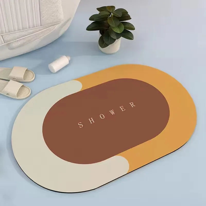 Oval super absorbent quick-dry bath mat with non-slip rubber bottom in grey, 40x60cm