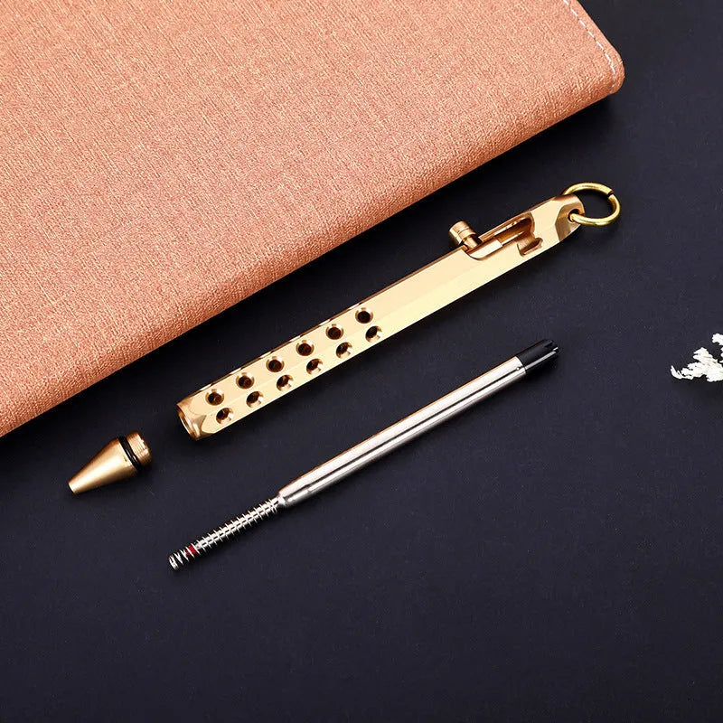 Brass hexagonal bolt rollerball pen with retro design and 0.5mm writing tip