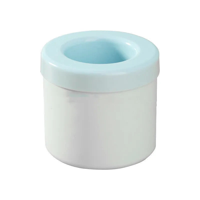 Portable 2-in-1 silicone ice bucket mold with lid in blue-green on a white background
