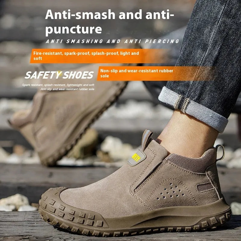 Welding work safety shoes mid-calf steel toe suede leather grey khaki protective footwear