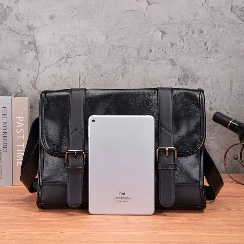 Black Korean-style anti-theft men's backpack made of pu leather with external sewing thread design.