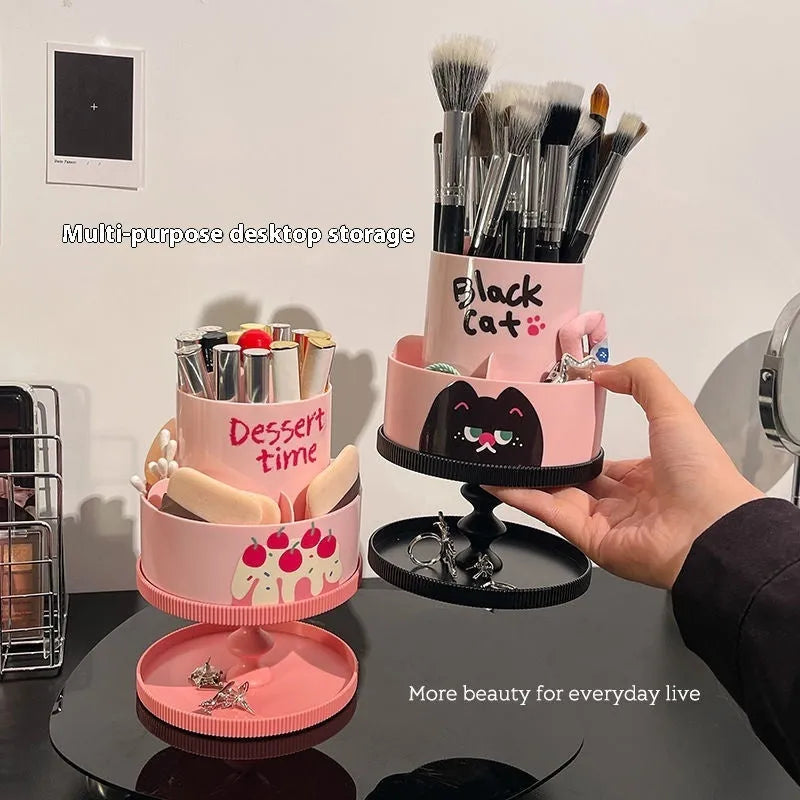 Japanese-style rotating cosmetic brush storage barrel in beige with 18-litre capacity and internal rack.