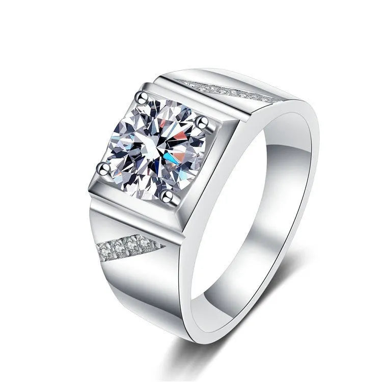 Men's adjustable square diamond ring in gold or platinum finish on copper base