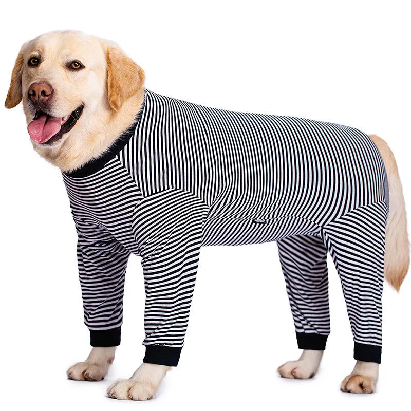 Thin striped polyester dog shirt in sky blue or brown for Golden Retriever