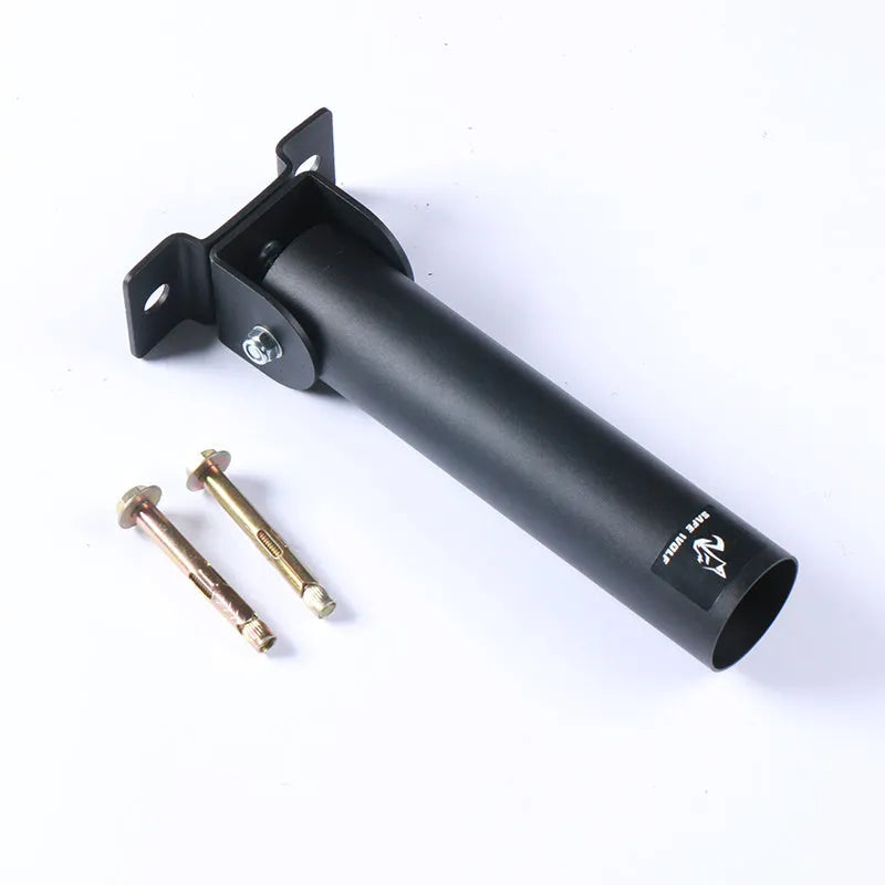 Steel wall barbell rack with 25 tubes for barbell storage in home gym