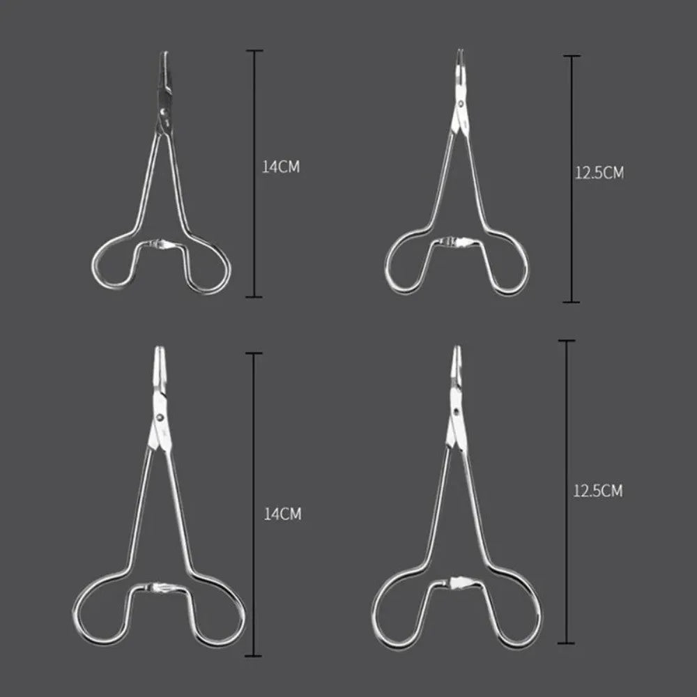 Silver stainless steel pet ear tweezers with curved tip and anti-slip handle, 12.5cm length