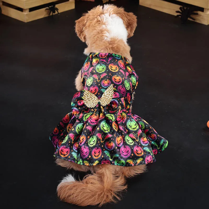 Angel wings Halloween costume for dogs in bright pumpkin colour with polyester fabric