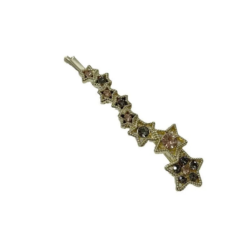 Gold colour alloy hair barrettes with broken clip design and five-pointed star decoration