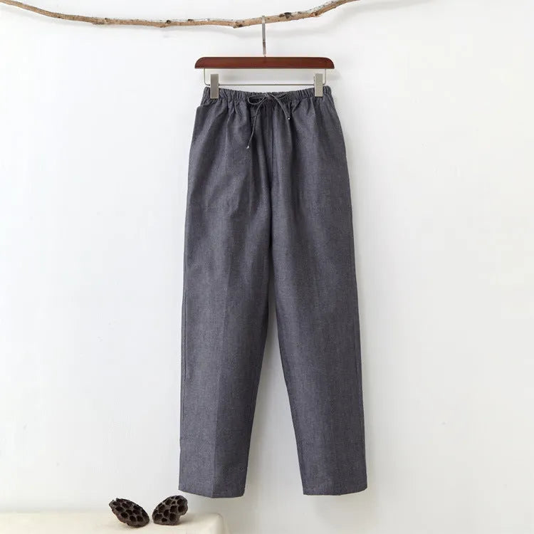 Men's solid colour pure cotton casual trousers with drawstring waist, available in multiple colours