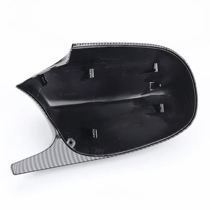 BMW 3 Series E90 rearview mirror replacement housing shells in black and carbon pattern finishes