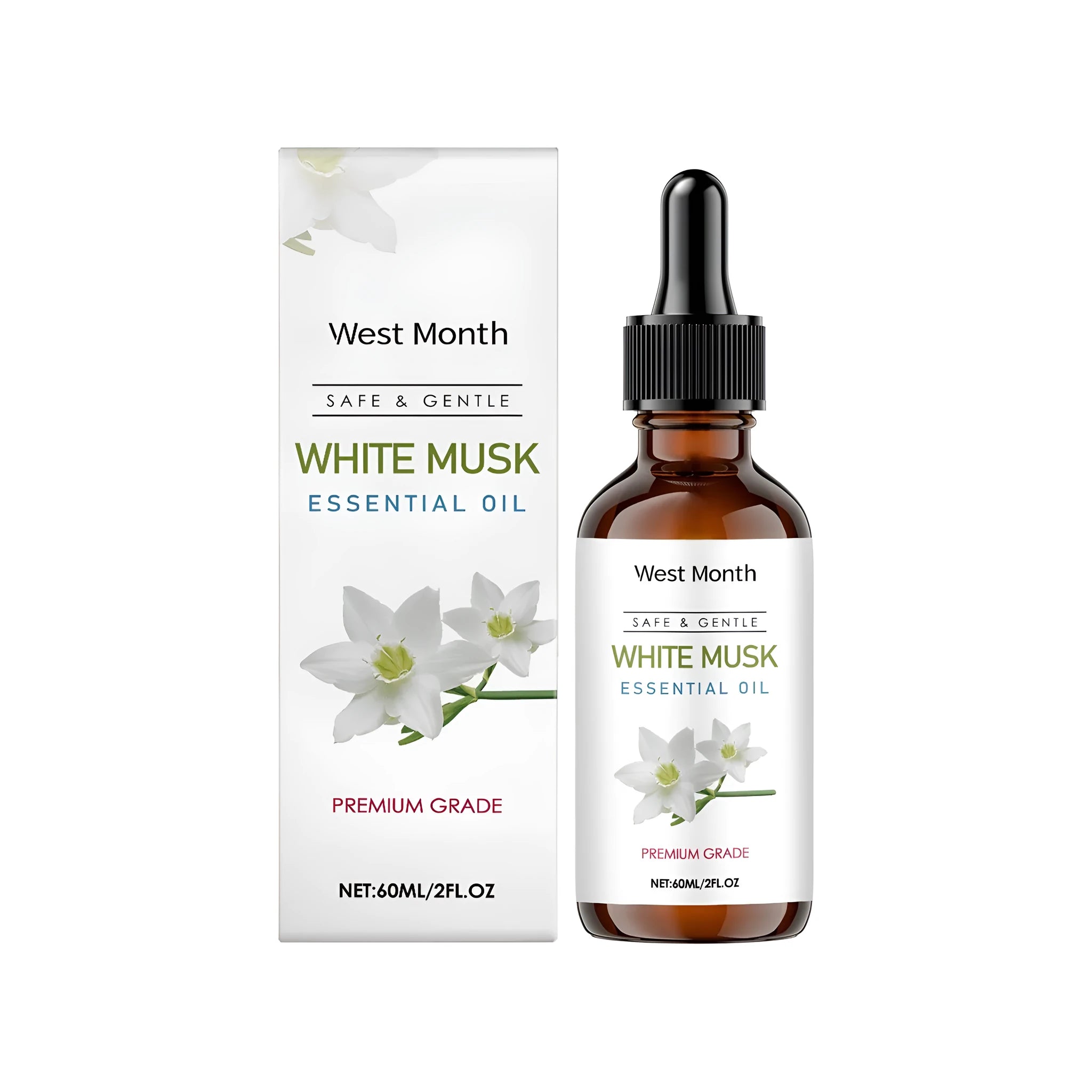 White Musk Soothing Oil Plant Body Fluid 60ml bottle with pump dispenser