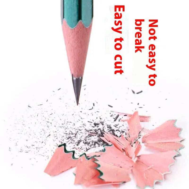 Green hexagonal wooden drawing pencils showing HB and 2B markings in a 10-pack set