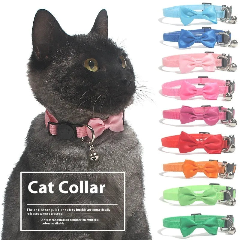 Striped adjustable nylon cat collar with bell in multiple colour options