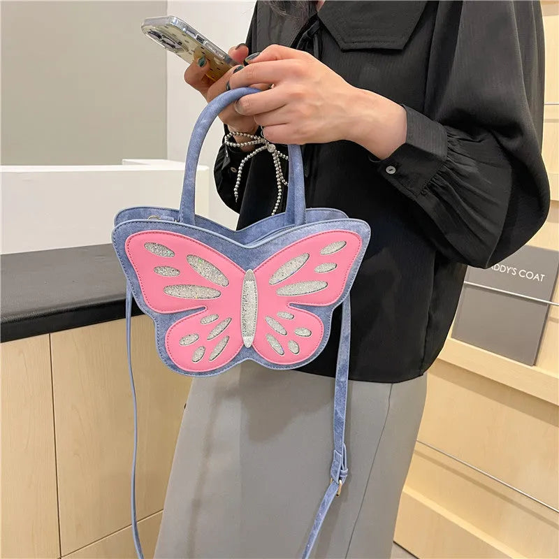 Square crossbody shoulder bag in PU leather with contrast colour detailing showing dimensions