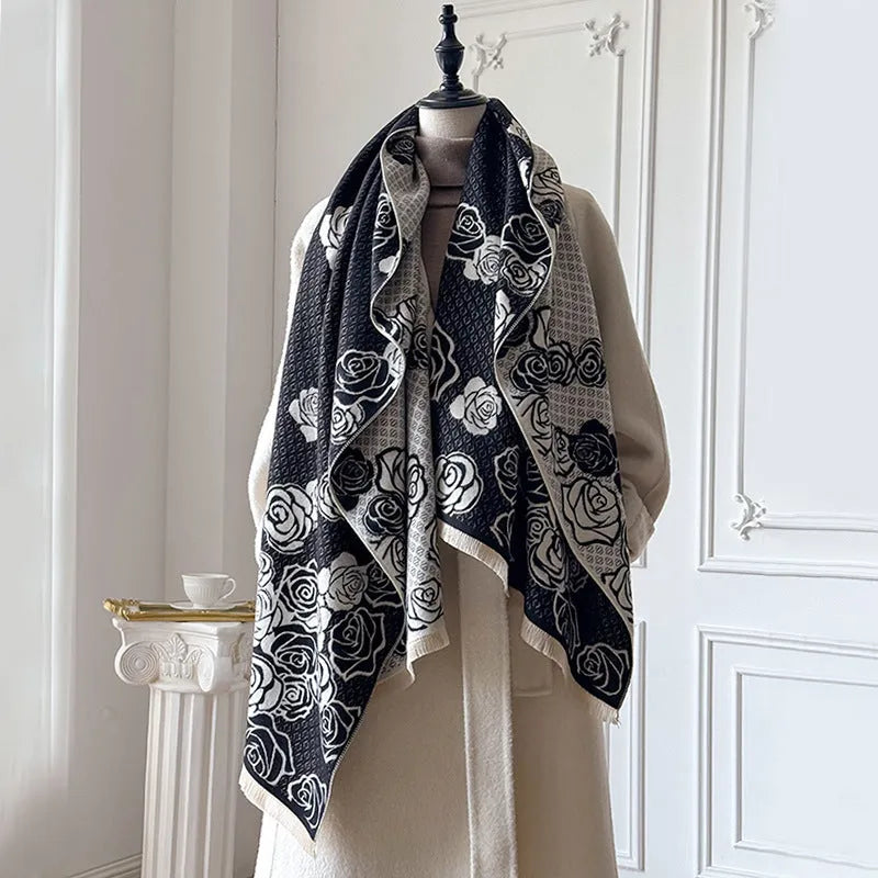 thick imitation cashmere scarf in gray with tassel detailing, 185x65cm