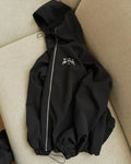 Men's grey British style hooded sunscreen jacket with loose polyester fit