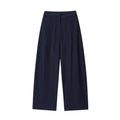 Women's linen-look blend shirt with flounced sleeves paired with wide-leg trousers, a two-piece commute outfit set.